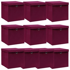 Caixas arrumação + tampas 10pcs 32x32x32cm tecido vermelho esc.