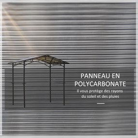 Tenda de jardim 2,5 x 1,5 m para churrasqueira (NÃO INCLUIDA) com 2 prateleiras estrutura em metal preto e cobertura em policarbonato