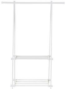 HOMCOM Suporte para Cabide Dobrável com 2 Prateleiras e 2 Barras para Pendurar Roupas para Sala Quarto Entrada 107,5x45x150 cm Branco