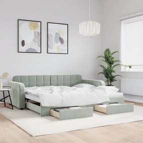 Sofá-cama c/ gavetão e gavetas 90x200 cm veludo cinzento-claro
