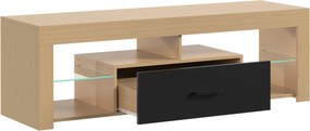 HOMCOM Móvel TV 140 cm, Móvel para Televisão de 165,1 cm com Prateleiras de Vidro Ajustáveis, Gaveta e Compartimentos Abertos, Carvalho | Aosom Portugal