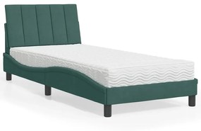 Cama com colchão 90x190 cm veludo verde-escuro