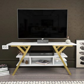 Suporte de TV Minerva - Dourado e Branco - 120x35x55cm
