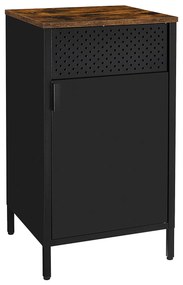 Armário de armazenamento SONGMICS, armário de chão com porta, aparador com prateleira ajustável, estrutura de aço, compacto, estilo industrial, marrom rústico e preto LSC101B01