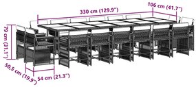 17 pcs conjunto de jantar p/ jardim c/ almofadões vime PE preto