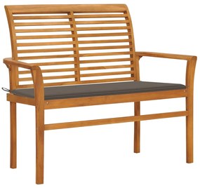 vidaXL Banco jardim c/ almofadão cinza-acastanhado 112 cm teca maciça