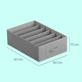 Conjunto de 4, organizadores roupa dobrável para gavetas com 6 compartimentos 42 x 30 x 17 cm cinzento