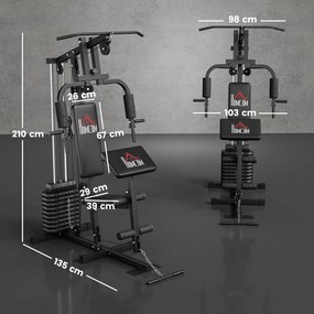 Máquina de Musculação com Pesos Ajustáveis de 45 kg, Press de Peito e Pernas, Polia 135x103x210 cm, Preto