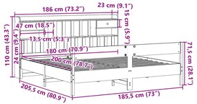 Cama com estante sem colchão 180x200 cm pinho maciço