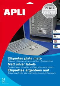 Etiquetas Autocolantes ø 40mm Metalizadas Mate Prata 20 Folhas Apli Resistentes à Intemperie