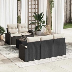 vidaXL Conjunto de Sofás de Jardim de 6 Peças com Almofadas Preto Vime Poliéster