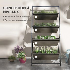 Prateleira para flores em aço com 4 níveis 76 x 79 x 162 cm, suporte vertical para plantas com 4 vasos e orifícios de drenagem, castanho