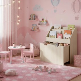 Estante infantil, estante para brinquedos com 3 níveis com rodas 29,5 x 62,5 x 70,2 cm bege aveia