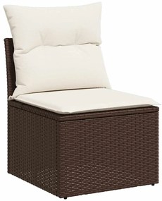 8 pcs conjunto sofás de jardim c/ almofadões vime PE castanho