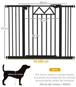 Barreira de Segurança Extensível para Animais de Estimação com Fecho Automático e Sistema de Duplo Bloqueio 74-100x76 cm Preto