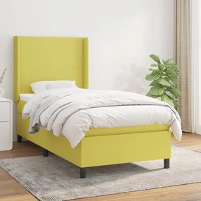 vidaXL Cama com molas/colchão 100x200 cm tecido verde