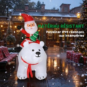 Pai Natal Insuflável Montado num Urso Polar, 180 x 100 x 200 cm, 5 Luzes LED, Branco