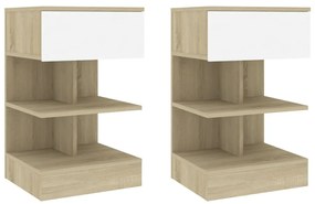 vidaXL Mesas de cabeceira 2 pcs 40x35x65 cm branco/carvalho sonoma