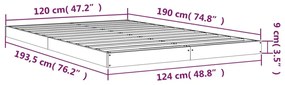 Estrutura cama pequena de casal 120x190 cm pinho maciço cinza