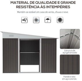 Abrigo de Jardim 8,9 m² 280x345x201 cm Abrigo de Exterior de Aço para Armazenamento com Portas e 2 Janelas Cinza