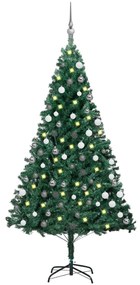 Árvore de Natal artificial c/ luzes LED e bolas 150cm PVC verde
