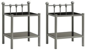 vidaXL Mesas de cabeceira 2 pcs metal cinzento e vidro preto