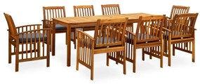 vidaXL 9 pcs conjunto de jantar p/ jardim c/ almofadões acácia maciça
