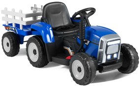 Trator com reboque para crianças com comando 2.4 G, 3 velocidades e luzes LED, até 30 kg, 135 x 51 x 53 cm Azul