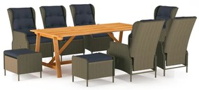vidaXL 9 pcs conjunto de jantar para jardim castanho