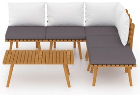 6 pcs conjunto lounge de jardim com almofadões acácia maciça