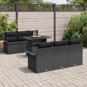 Conjunto de Sofás de Jardim vidaXL de 7 Peças com Almofadas Pretas de