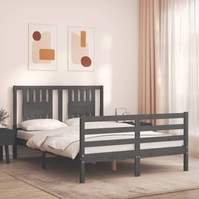 Estrutura de cama com cabeceira 140x190 cm madeira maciça cinza