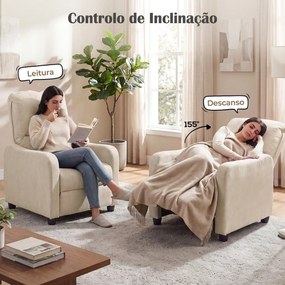Poltrona Reclinável em Tecido Aspeto Linho com Apoio para os Pés, Creme