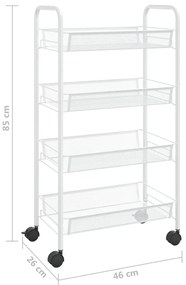 Carrinho de cozinha com 4 prateleiras ferro 46x26x85 cm branco