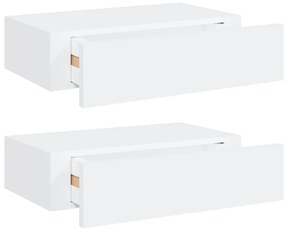 Prateleiras de parede com gavetas 2pcs MDF 40x23,5x10 cm branco