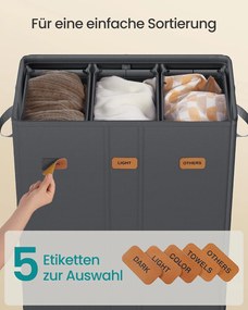 Cesto para roupa suja com três compartimentos (160L) 64 x 33 x 75 cm Cinzento