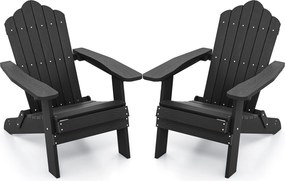 Conjunto de 2 cadeiras Adirondack dobráveis com braços largos, encosto inclinado, assento em ripas e capacidade para 180 kg, para terraço ou pátio, na