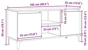 Armário de TV vidaXL Preto Carvalho 102x35x50 cm de Madeira de Engenha