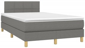 Cama box spring c/ colchão e LED 120x190 cm tecido cinza-escuro