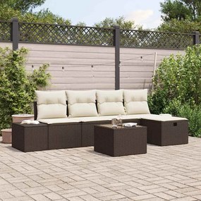 vidaXL Conjunto de Sofá de Jardim de 6 peças com Almofadas Castanhas Rattan Polimérico