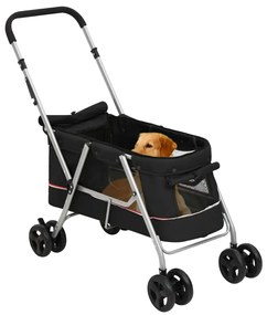 Carrinho dobrável para cães 100x49x96 cm tecido linho preto