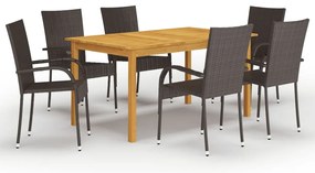 7 pcs conjunto de jantar para jardim castanho
