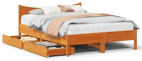 vidaXL Estrutura cama c/ gavetas 135x190 cm pinho maciço castanho-mel
