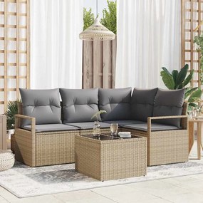 Conjunto de Sofá de Jardim vidaXL de 5 Peças com Almofadas de Rattan Polido Preto