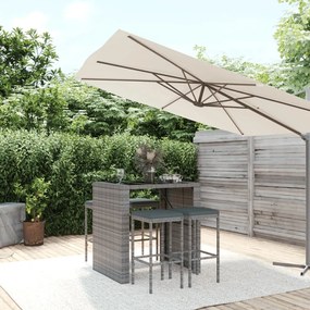 3187620 vidaXL 5 pcs conjunto de bar p/ jardim c/ almofadões vime PE cinzento