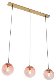 Candeeiro de suspensão Art Déco em latão com vidro rosa 3 luzes - Pallon Art Deco