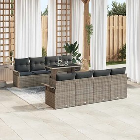 Conjunto de Sofá de Jardim de 9 Peças com Almofadas Cinza Polirattan