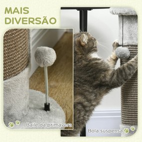 Arranhador para Gatos 58 cm Arranhador para Gatos com Poste de Sisal e Bolas Suspensas 34x25,5x58 cm Cinza