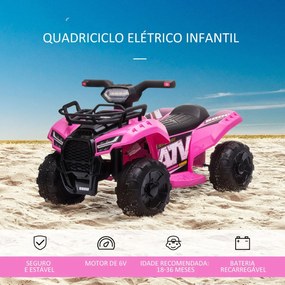 Quadriciclo Elétrico para Crianças de 18-36 Meses Veículo Elétrico a Bateria 6V Infantil com Faróis LED Velocidade 2km/h 66x44x42cm Rosa