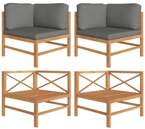 vidaXL Sofás de canto 2 pcs c/ almofadões cinzento-escuro teca maciça